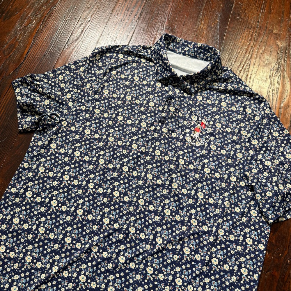 US Open Golf Polo Mens Large Navy Blue Floral 124th Pinehurst‎ Performance Shirt